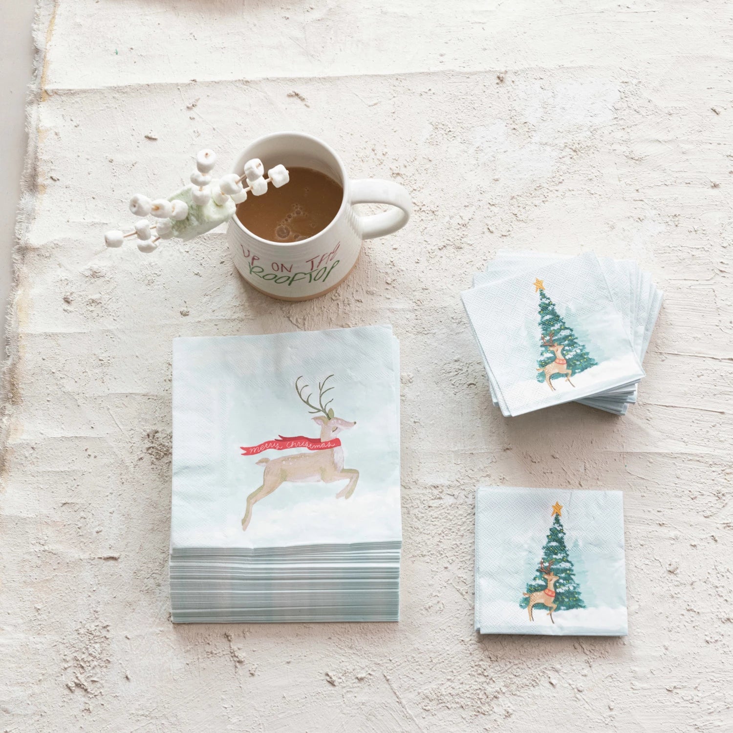 Paper Napkins w/ Reindeer in Scarf "Merry Christmas" (Contains 50 Folded Pieces)