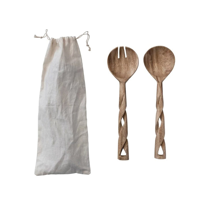 MangoWood Salad Servers with Twisted Handles