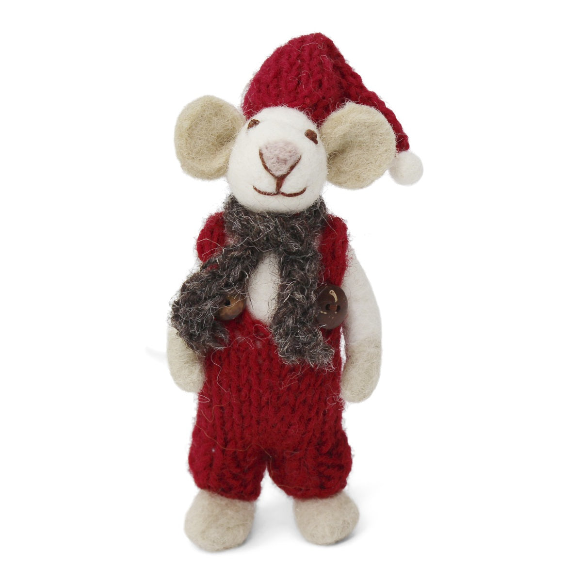 Small White Boy Mouse w/Hat & Scarf & Red Pants