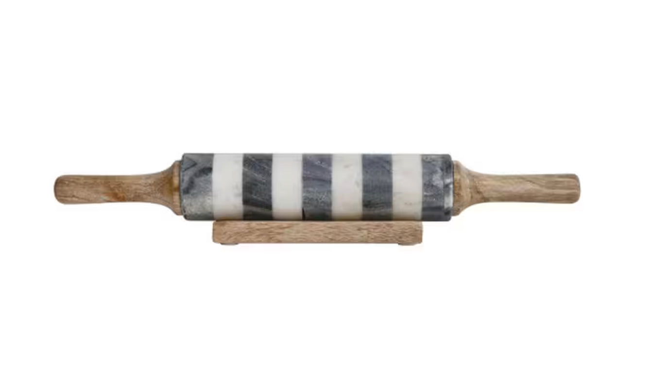 Rolling Pin Marble with Mango Wood Handle and Base