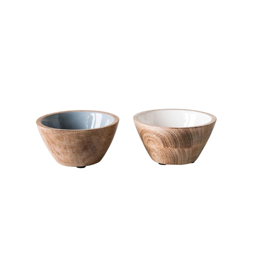 Enameled Mango Wood Bowl, 2 Colors, Each