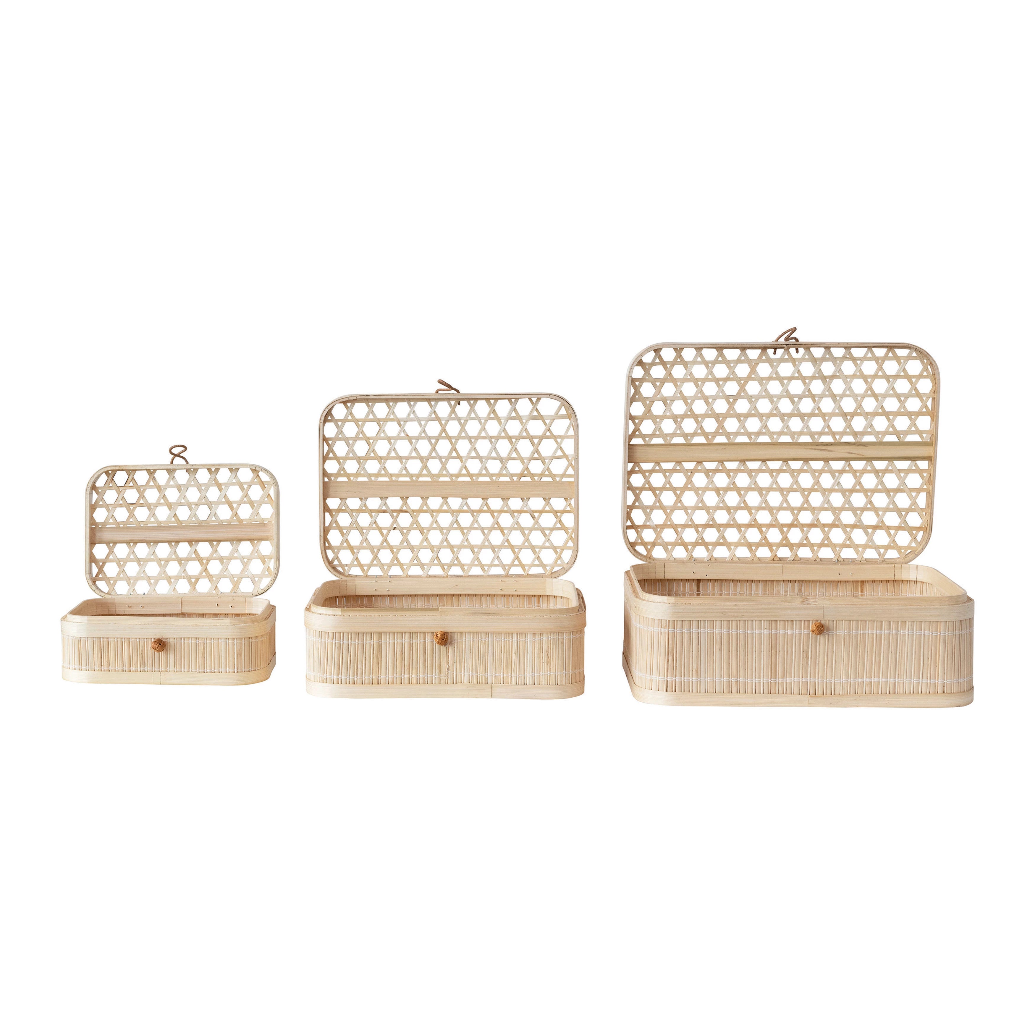 Hand-Woven Bamboo Boxes with Closures, Set of 3