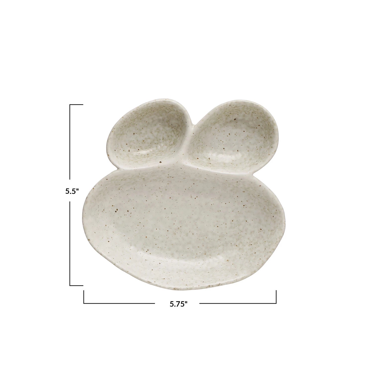 Stoneware Dish w/ 3 Sections, Reactive Glaze, Cream Color Speckled (Each One Will Vary)