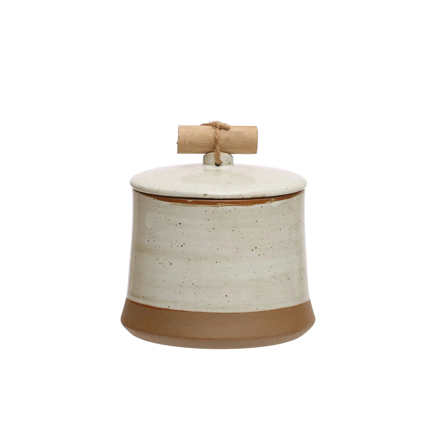 Round Stoneware Canister w/Pine Wood & Jude Handle, Reactive Glaze