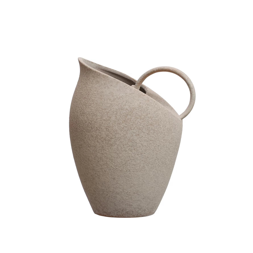 Quart Textured Stoneware Pitcher, Reactive Glaze, White (Each One Will Vary)