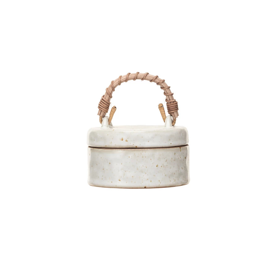 Stoneware Jar w/ Woven Rattan Handle