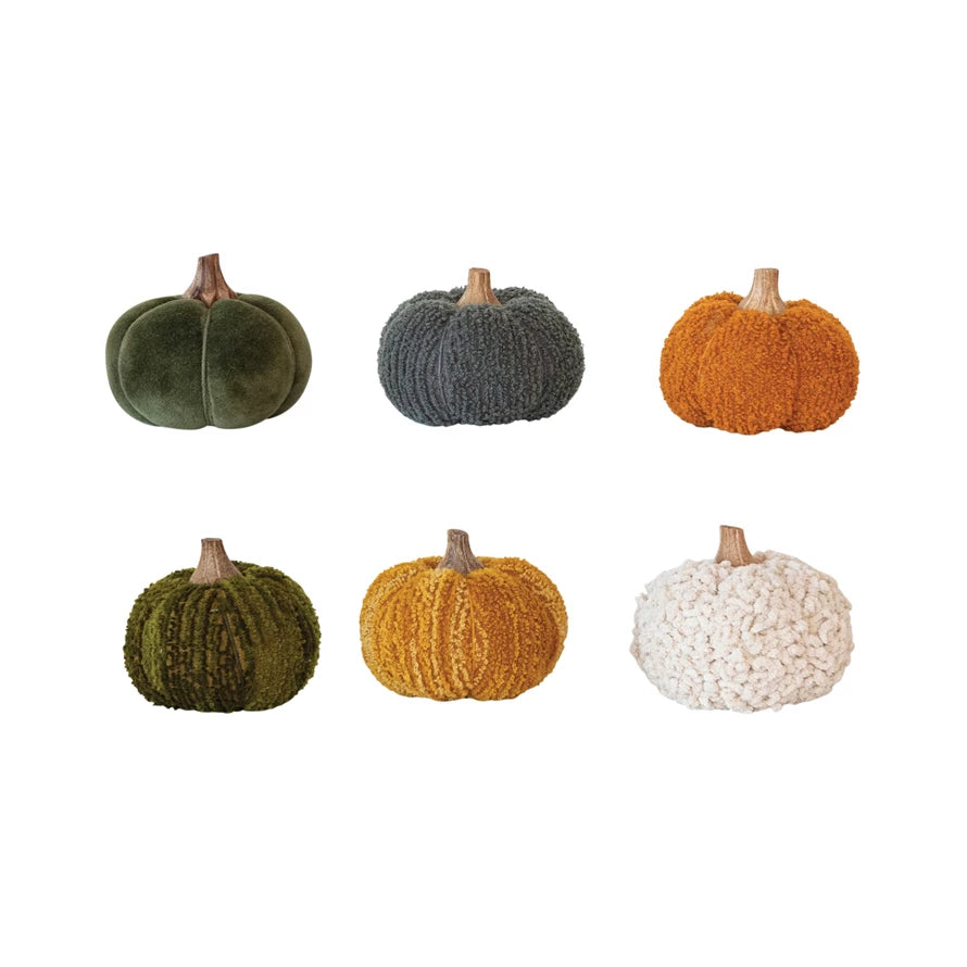 Cotton Blend Bouclé/Velvet Pumpkin w/ Wood Stem, 6 Styles