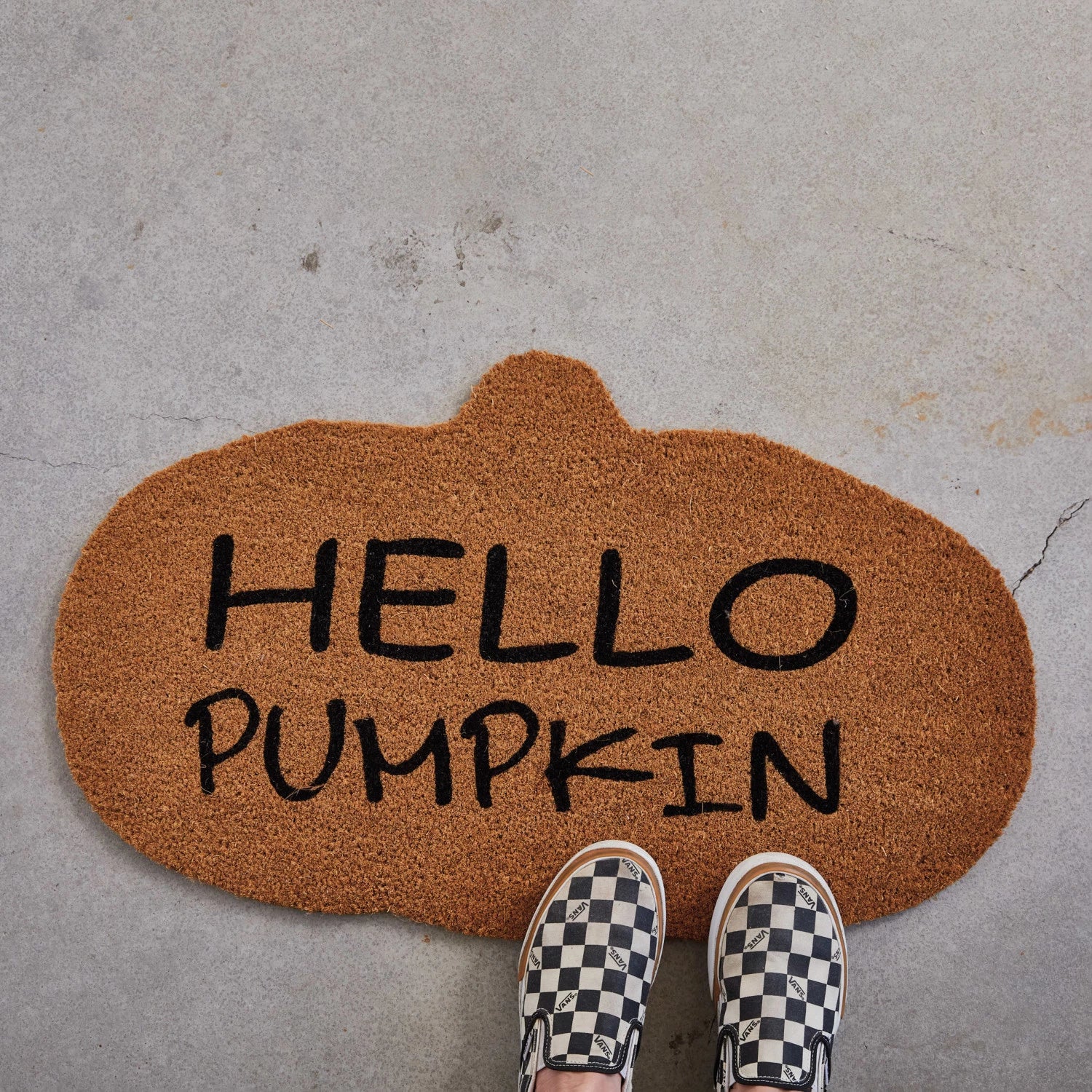 Natural Coir Pumpkin Shaped Door Mat "Hello Pumpkin"