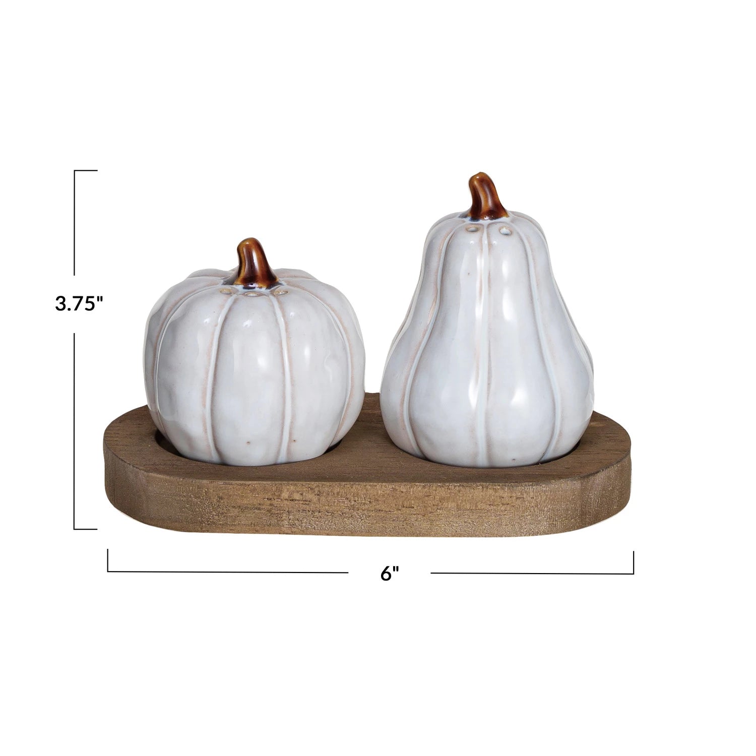 Stoneware Salt & Pepper Shakers w/ Wood Tray, Set of 3