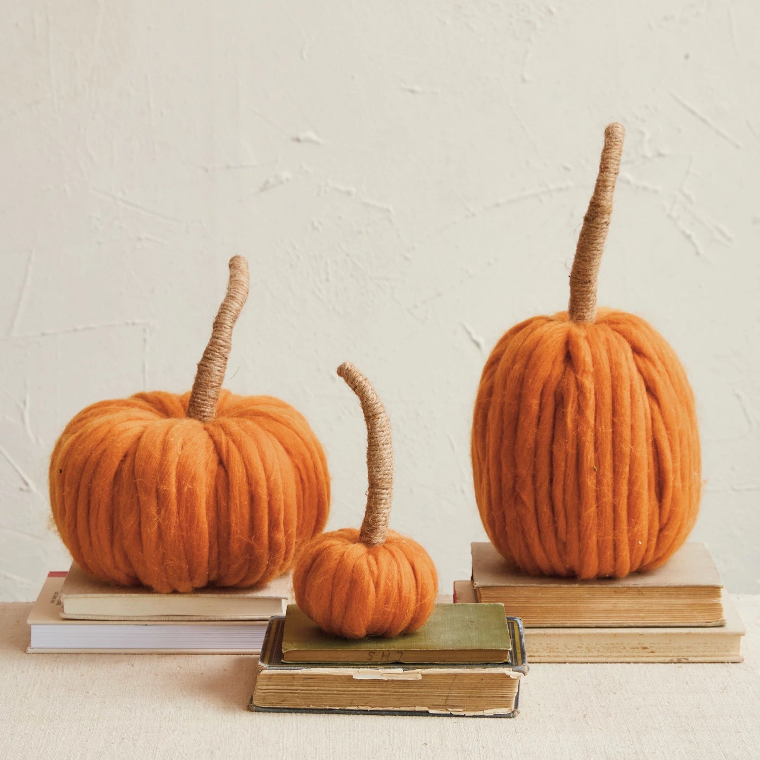 Wool Pumpkin w/ Jute Wrapped Stem, Orange Color