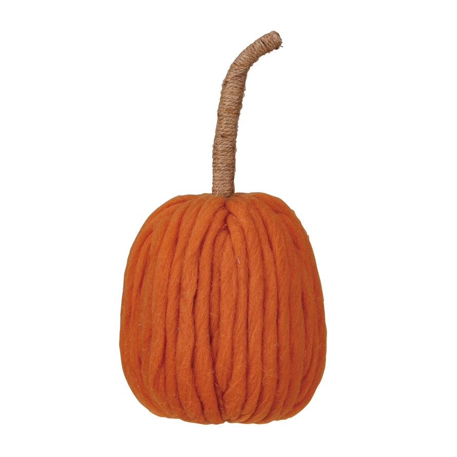 Wool Pumpkin w/ Jute Wrapped Stem, Orange Color