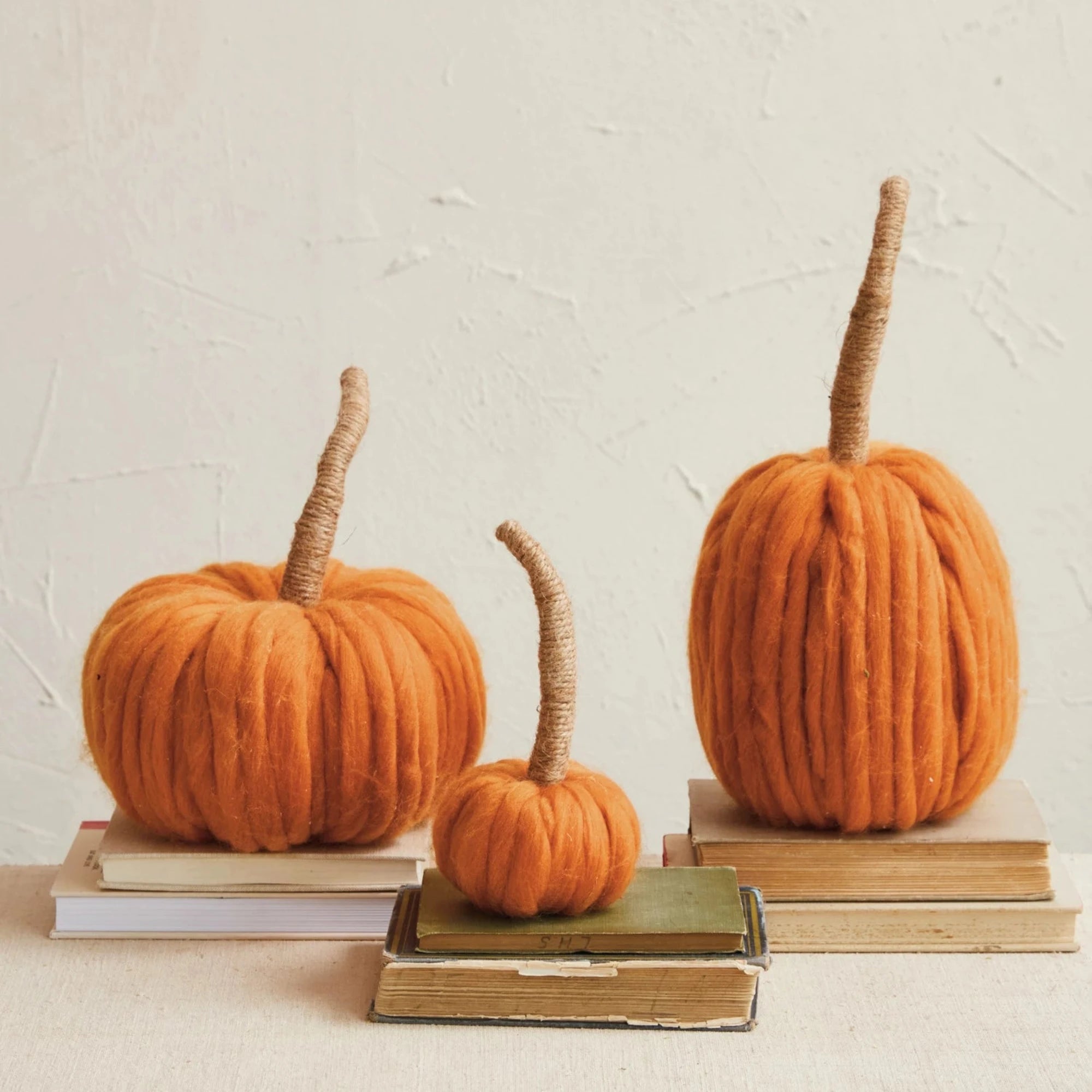 Wool Pumpkin w/ Jute Wrapped Stem, Orange Color