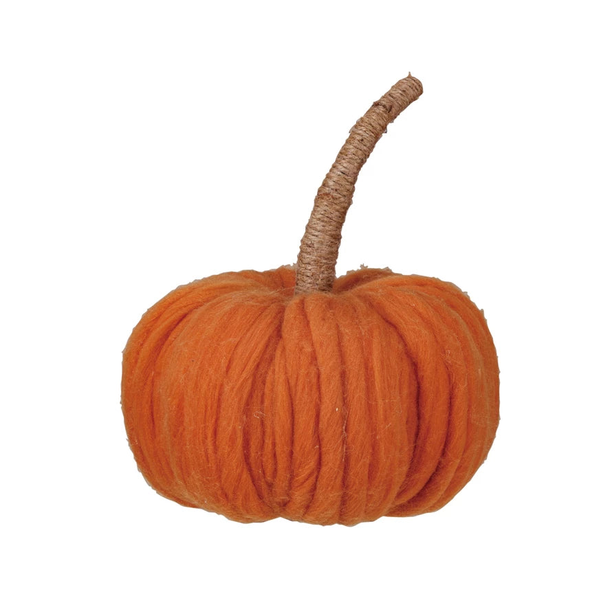 Wool Pumpkin w/ Jute Wrapped Stem, Orange Color