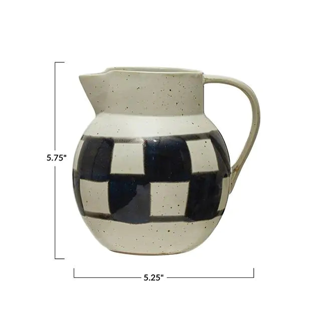 Hand-Painted Stoneware Pitcher w/ Check Pattern