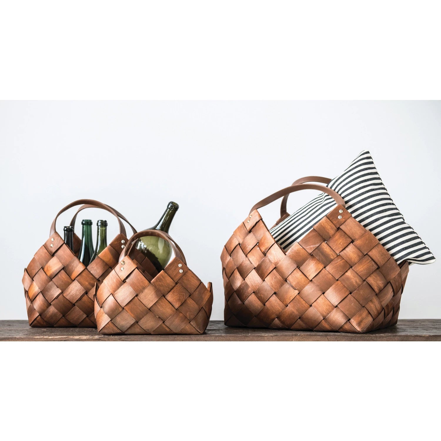 Woven Baskets with Handles, Set of 3