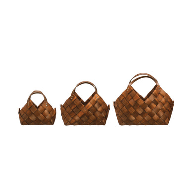 Woven Baskets with Handles, Set of 3