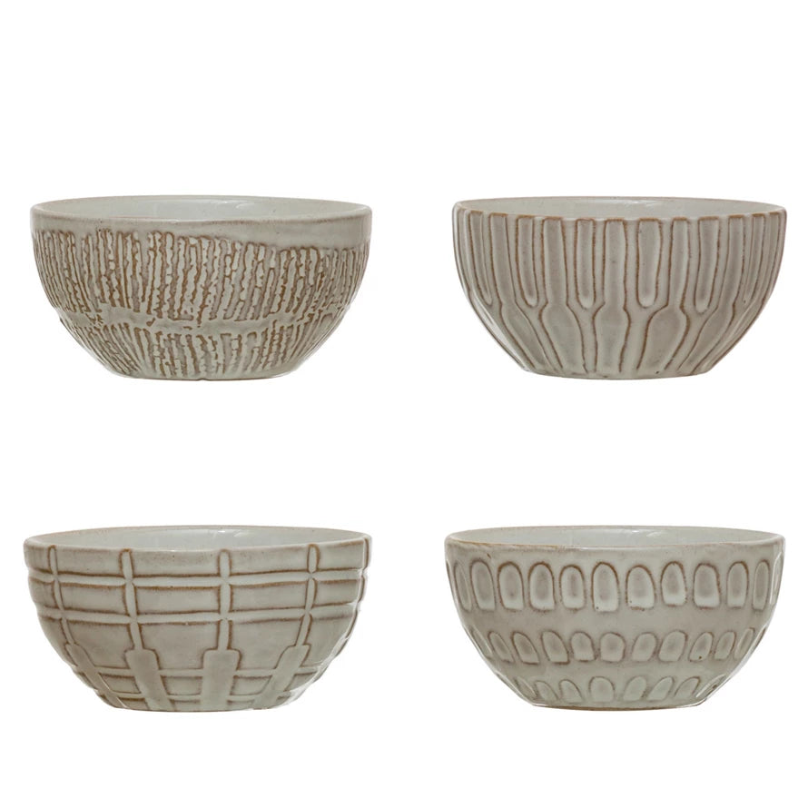 Debossed Stoneware Bowl, 4 Styles, Each