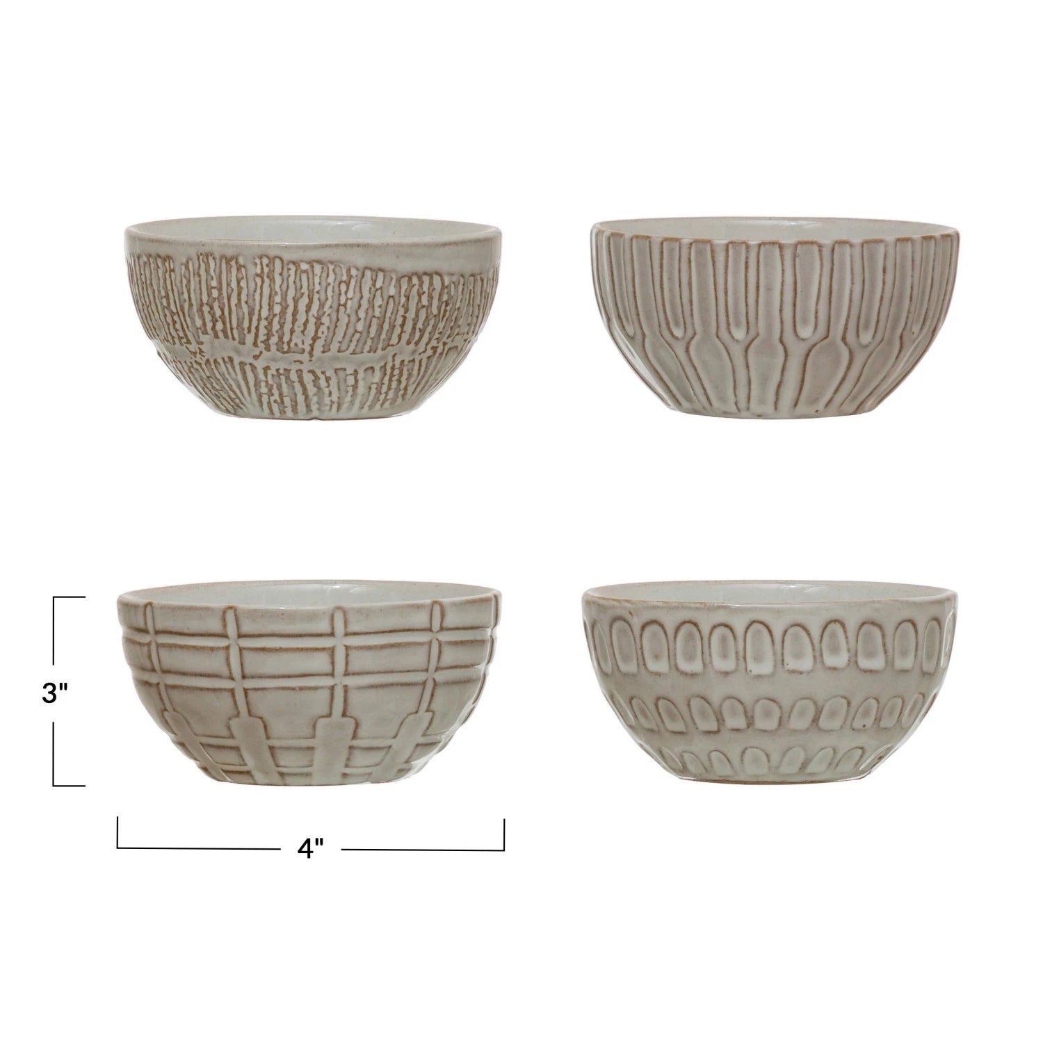 Debossed Stoneware Bowl, 4 Styles, Each