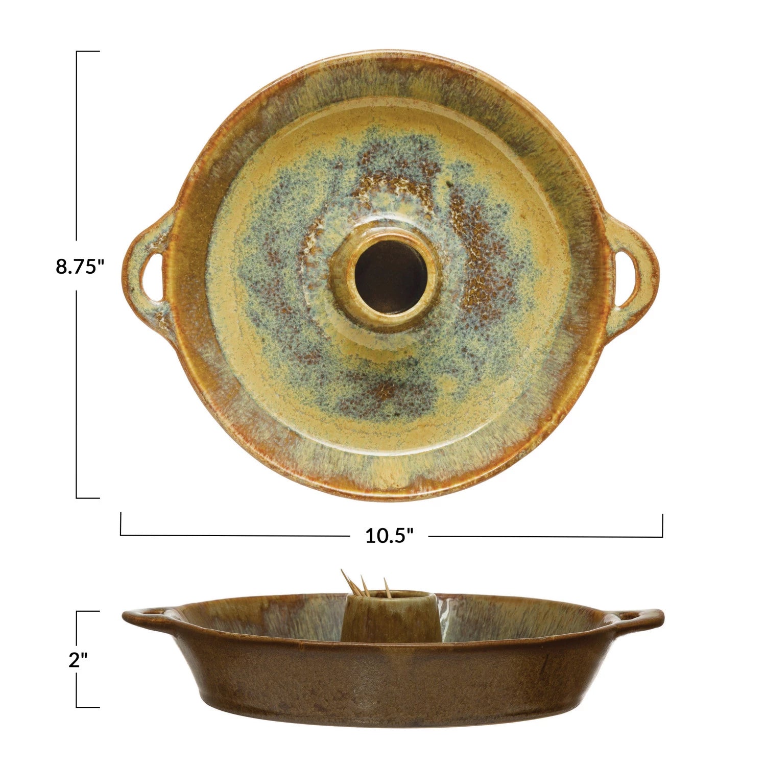 Stoneware Dish with Toothpick Holder with Glaze