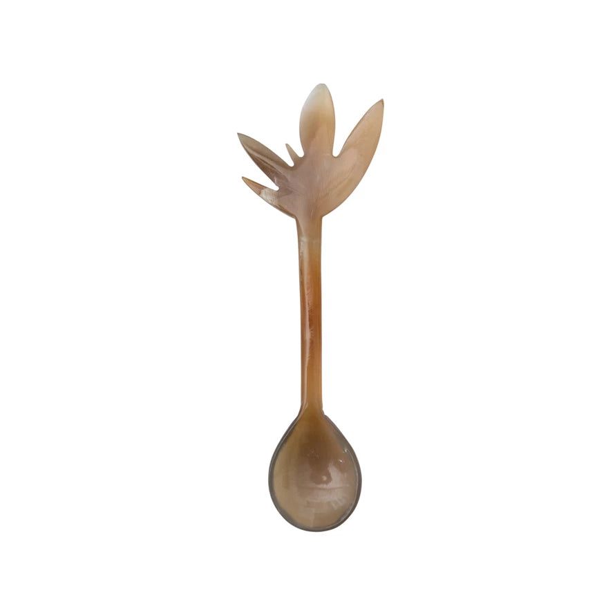 Hand-Carved Horn Spoon in Printed Drawstring Bag (Each One Will Vary)