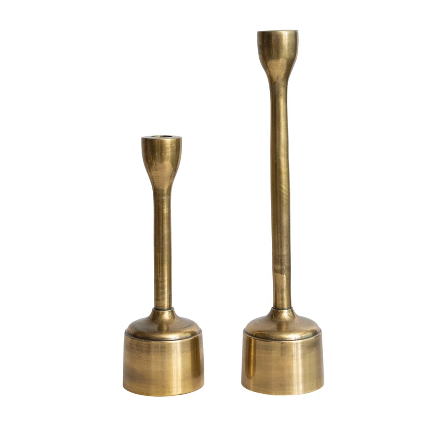 Cast Aluminum Taper Holders, Antique Brass Finish, Set of 2