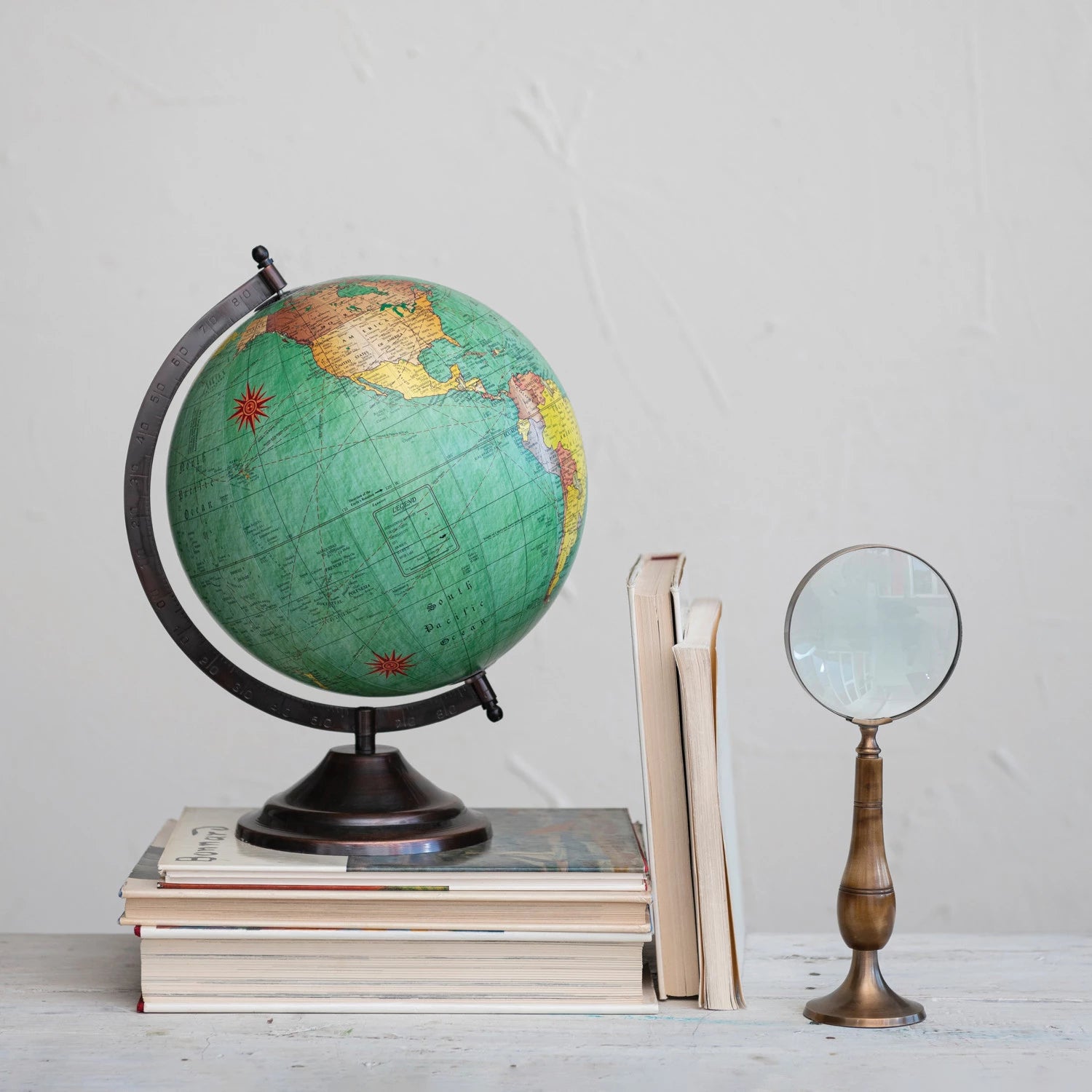 Brass & Bone Magnifying Glass on Stand, Antique Finish