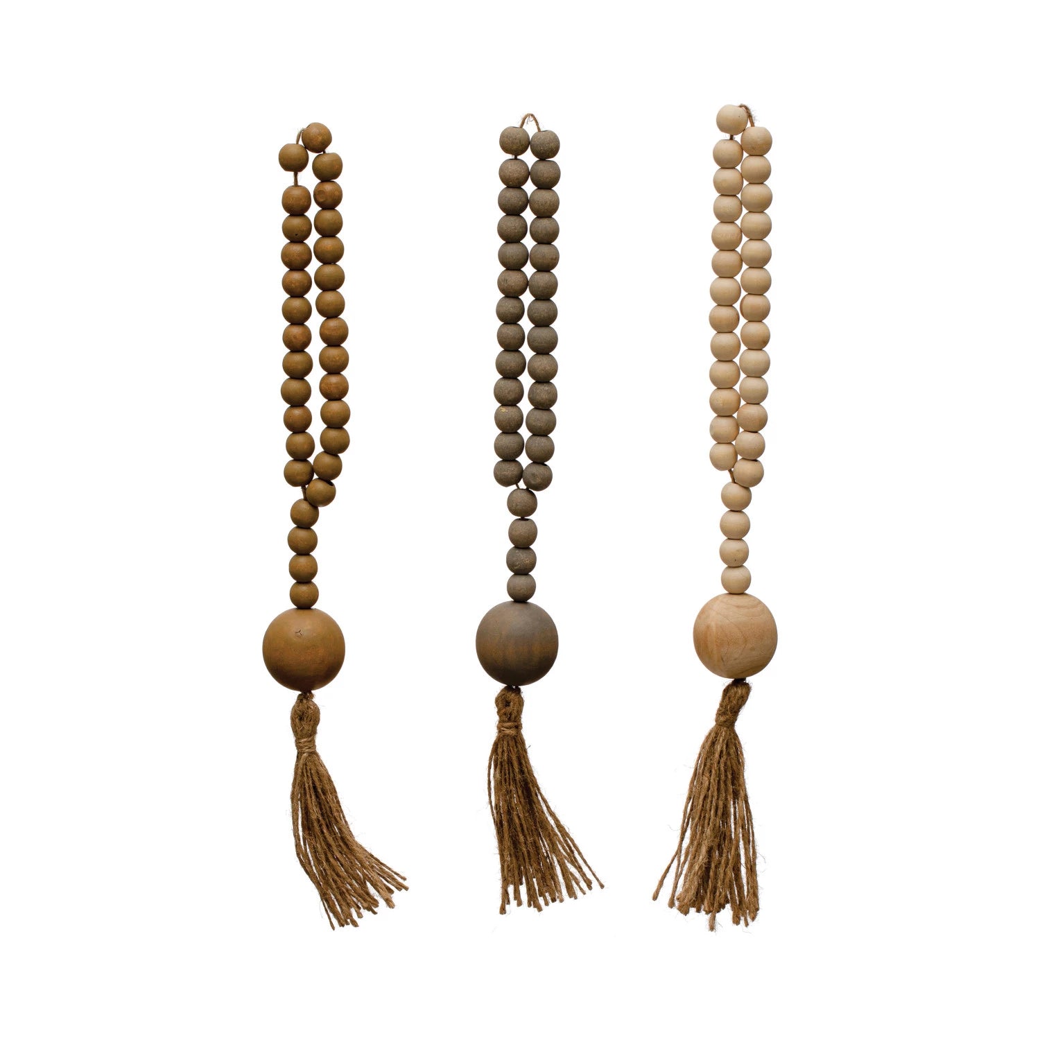 Wood Beads w/ Jute Rope Tassels