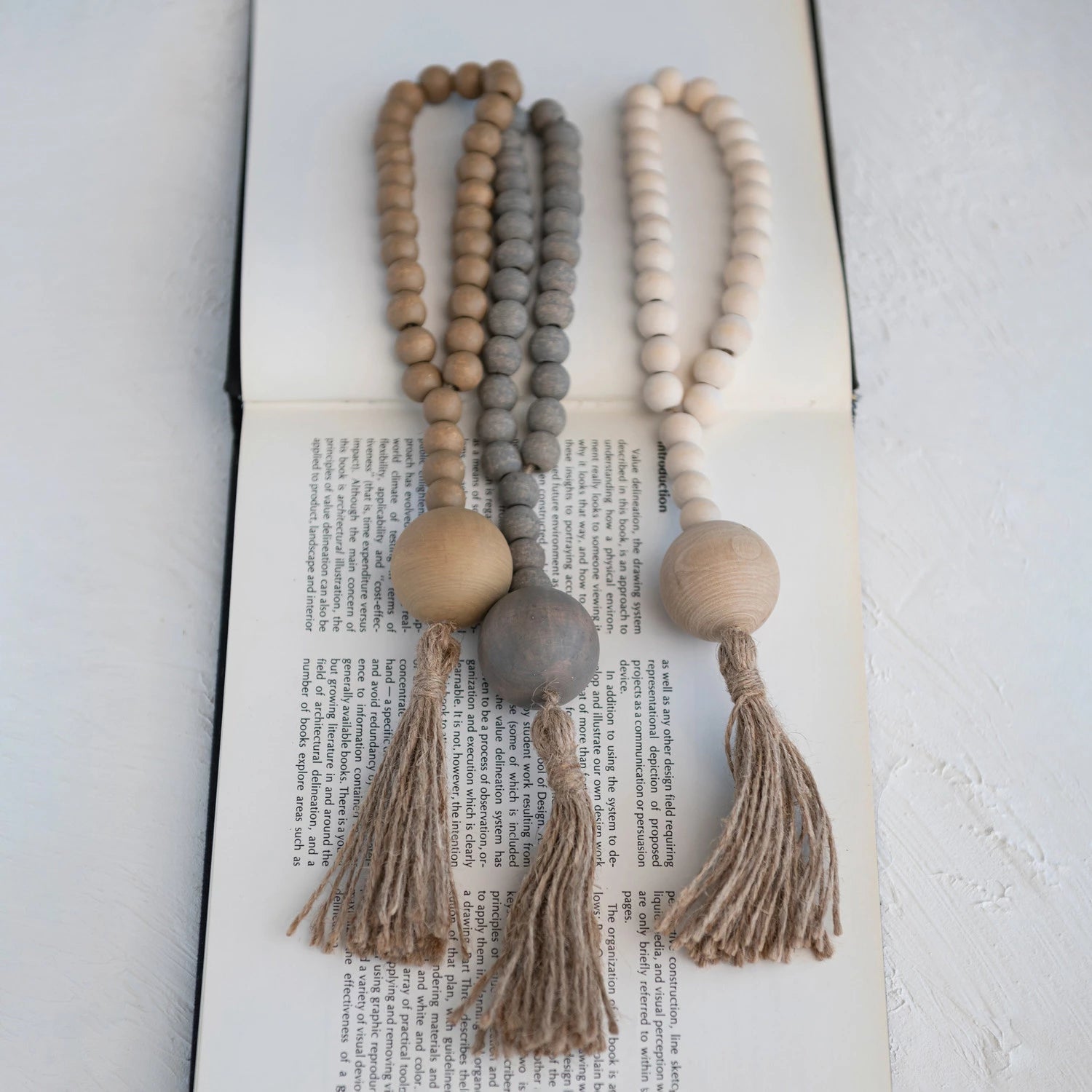 Wood Beads w/ Jute Rope Tassels