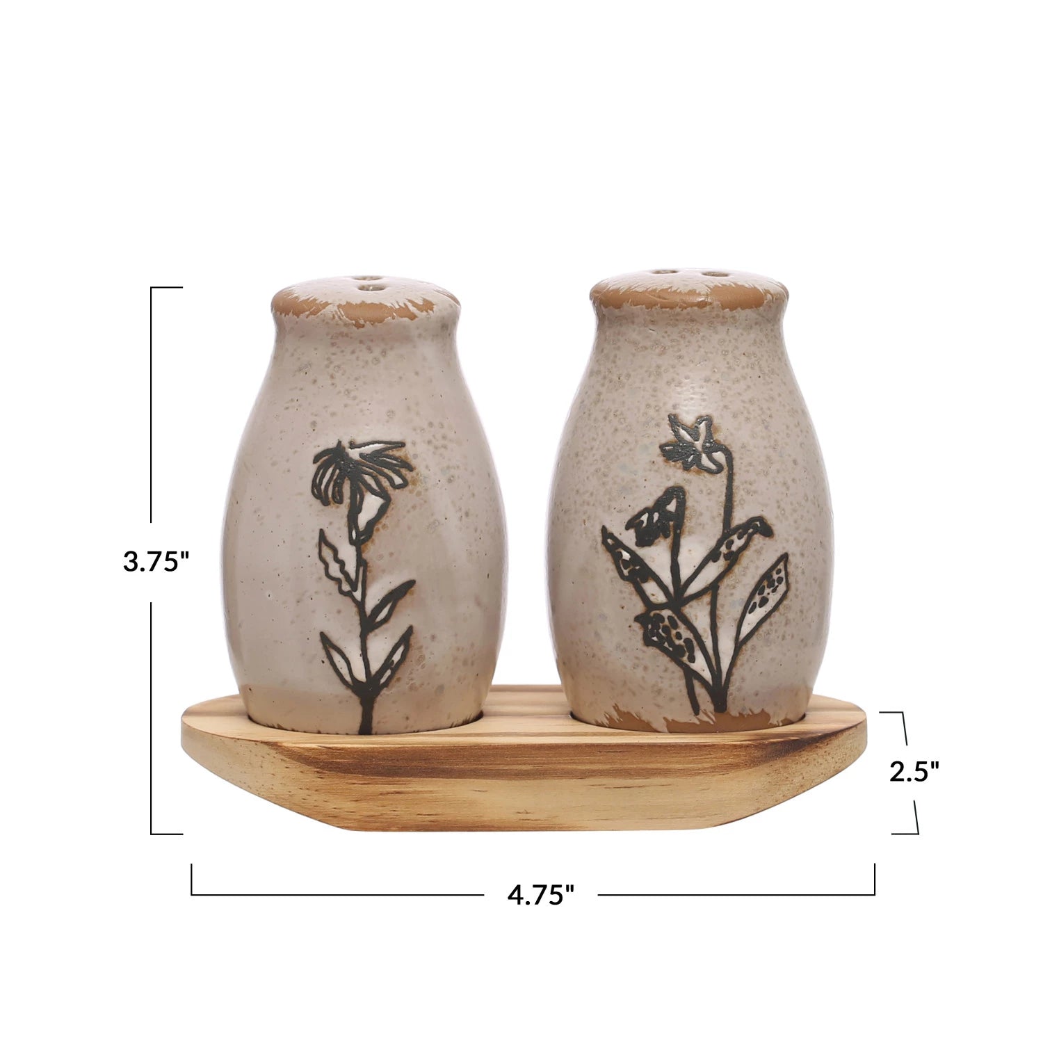 Stoneware Salt & Pepper Shakers w/ Tray