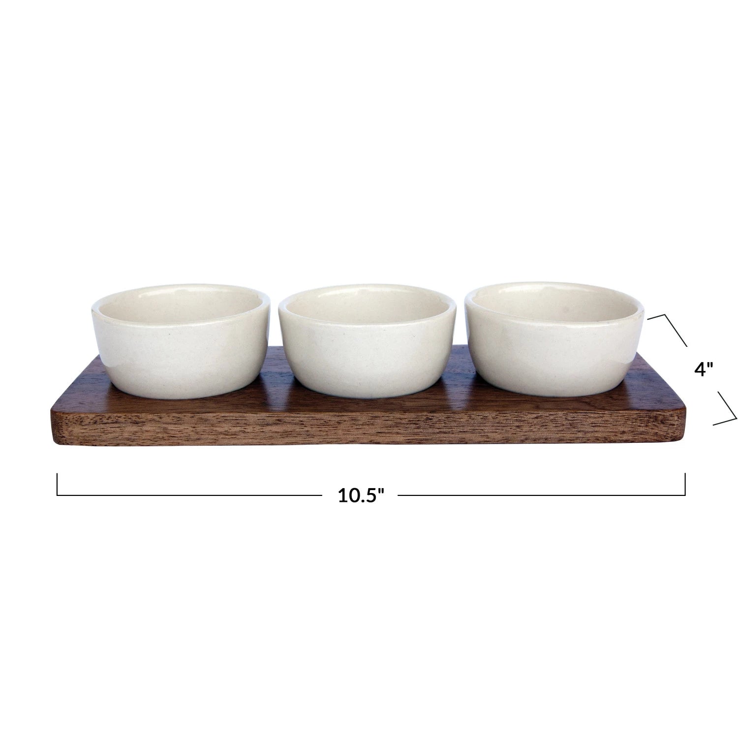 Mango Wood Tray w/ (3) 2 oz. Stoneware Bowls, Set of 4