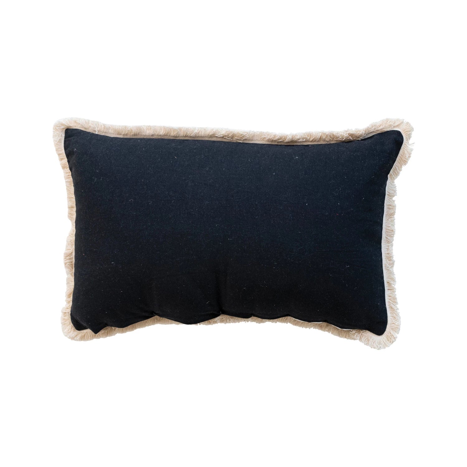 Cotton Velvet Lumbar Pillow w/ Embroidery & Fringe