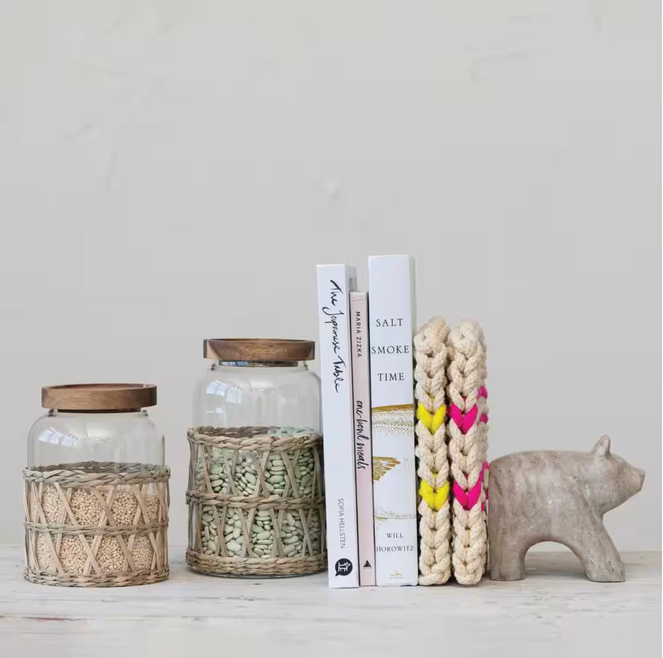 Glass Canister w/ Acacia Wood Lid &amp; Woven Sleeve_Large