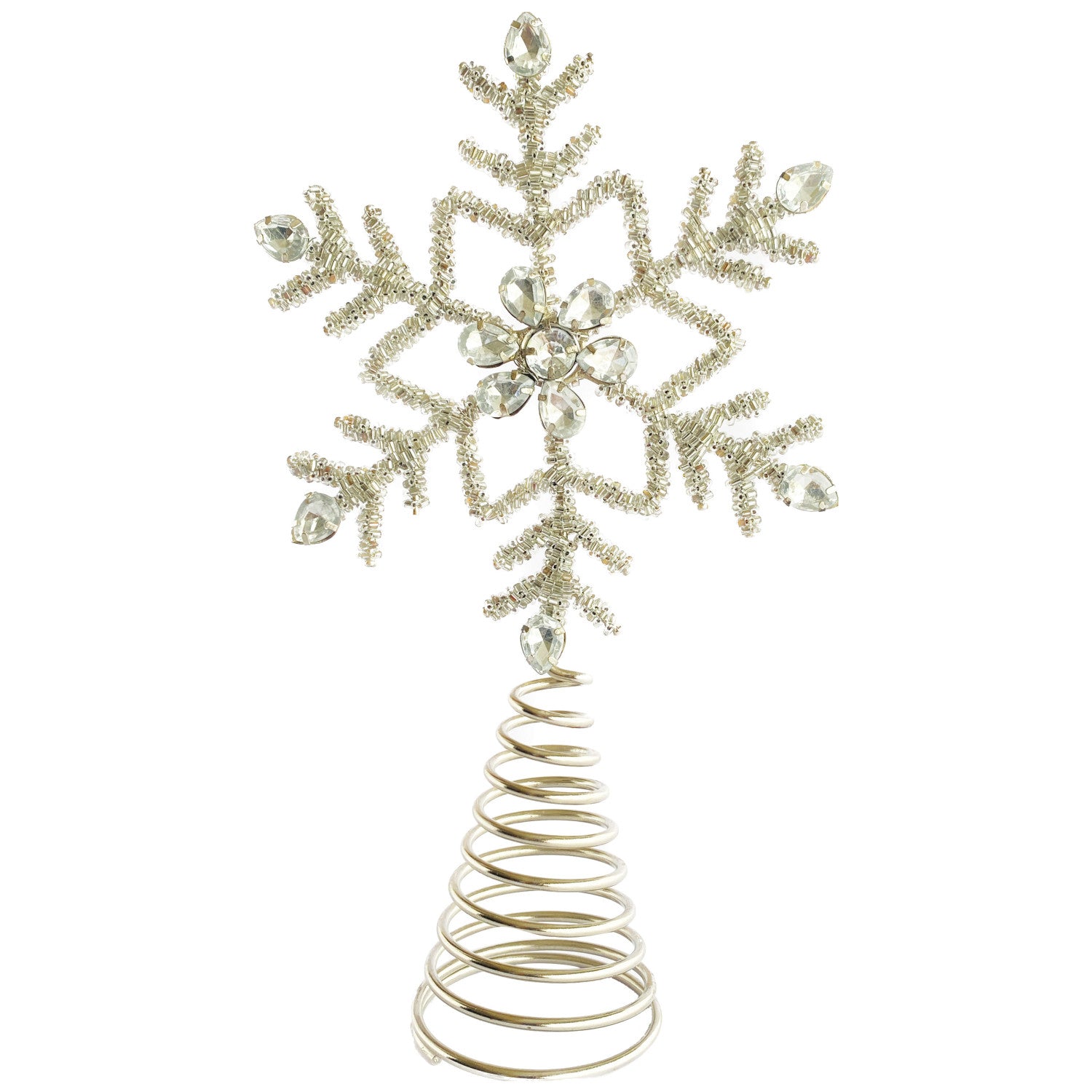 Metal & Glass Beaded Snowflake Tree Topper, Silver Finish