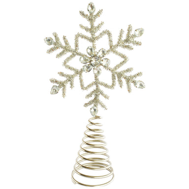 Metal & Glass Beaded Snowflake Tree Topper, Silver Finish