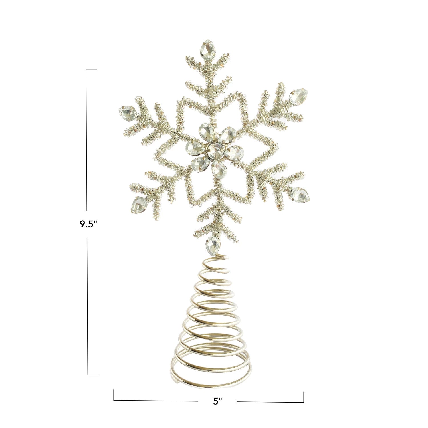 Metal & Glass Beaded Snowflake Tree Topper, Silver Finish