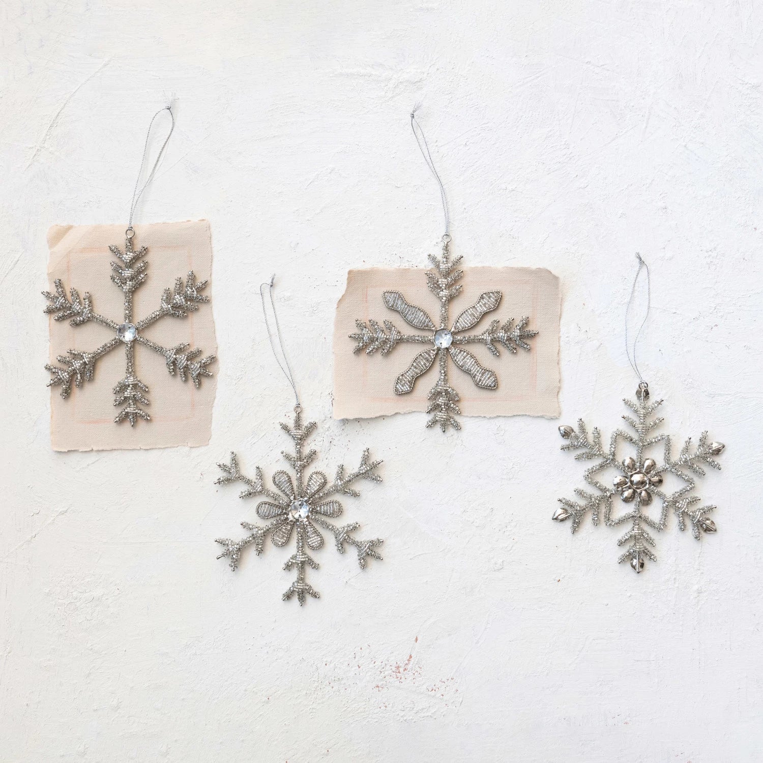 Metal & Glass Bead Snowflake Ornament, Silver Finish, 4 Styles