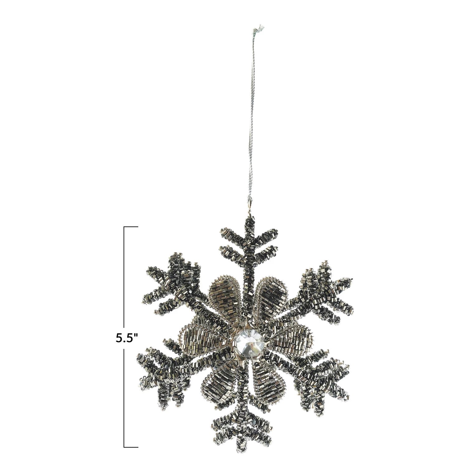 Metal & Glass Beaded Snowflake Ornament, Gunmetal Finish