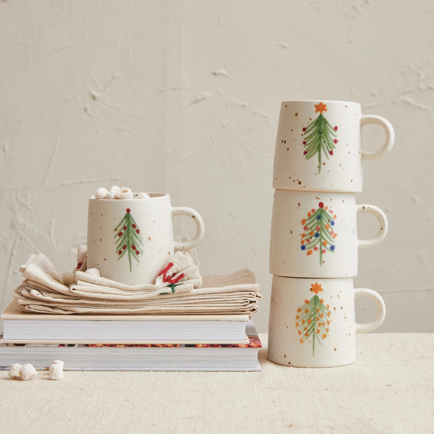 Hand-Painted Stoneware Mug w/ Christmas Tree, 4 Styles