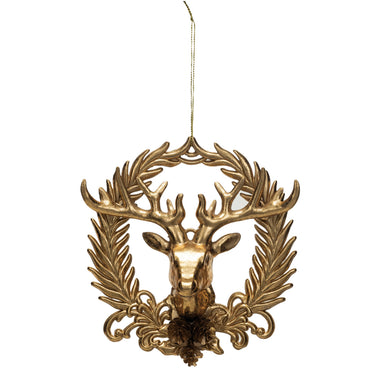 Plastic Wreath w/ Deer Ornament, Gold Finish